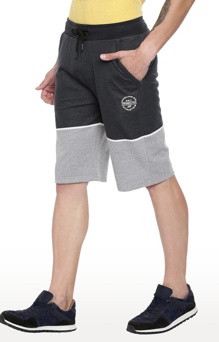 Men's Grey Cotton Blend Colourblock Activewear Shorts