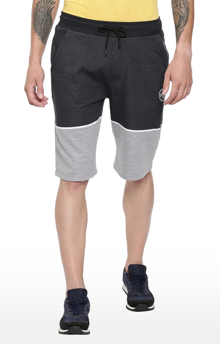 Men's Grey Cotton Blend Colourblock Activewear Shorts