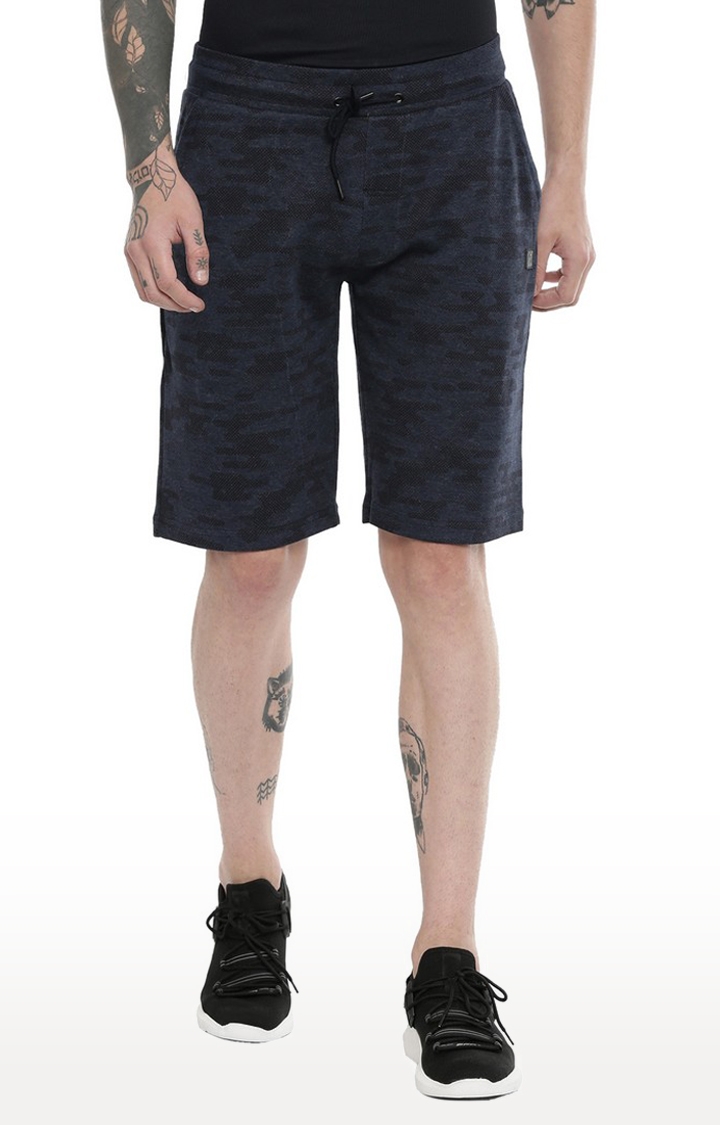 Proline | Men's Blue Cotton Printed Activewear Shorts