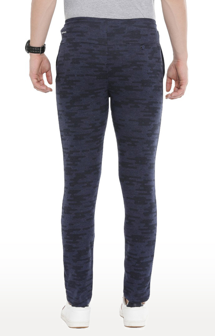 Men's Blue Polyester Textured Trackpant