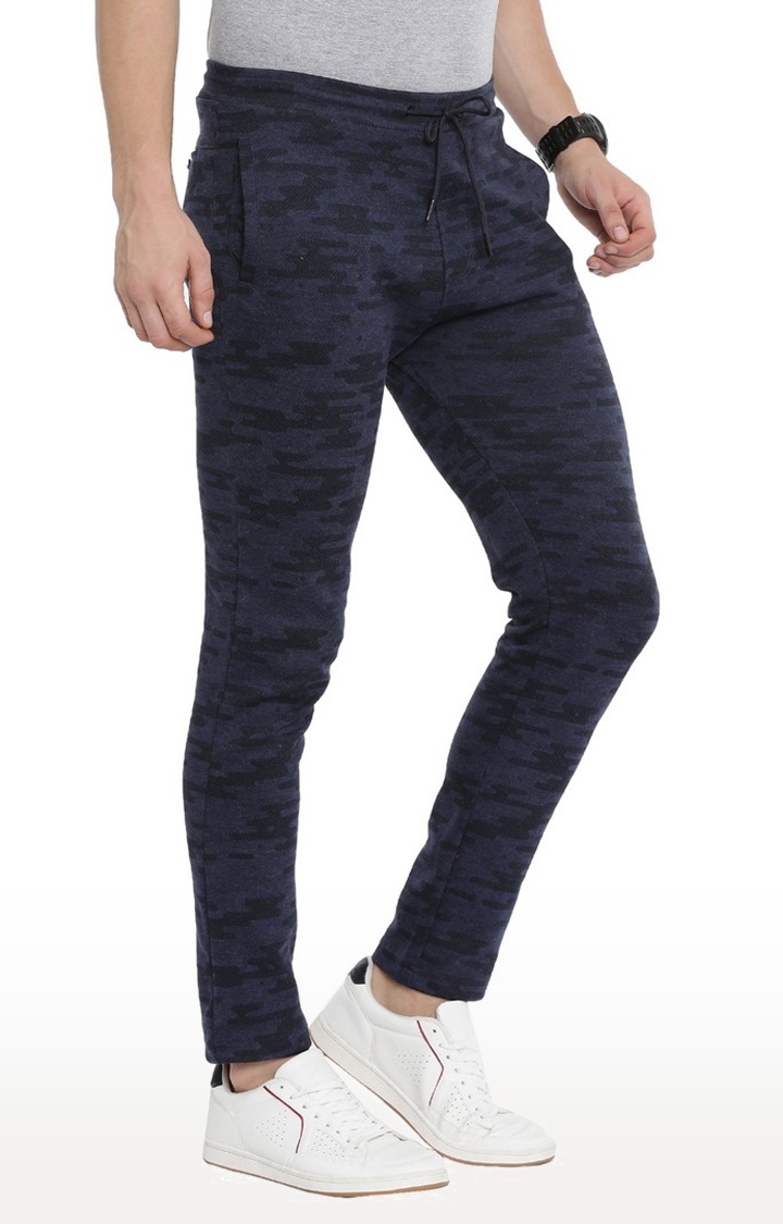 Men's Blue Polyester Textured Trackpant