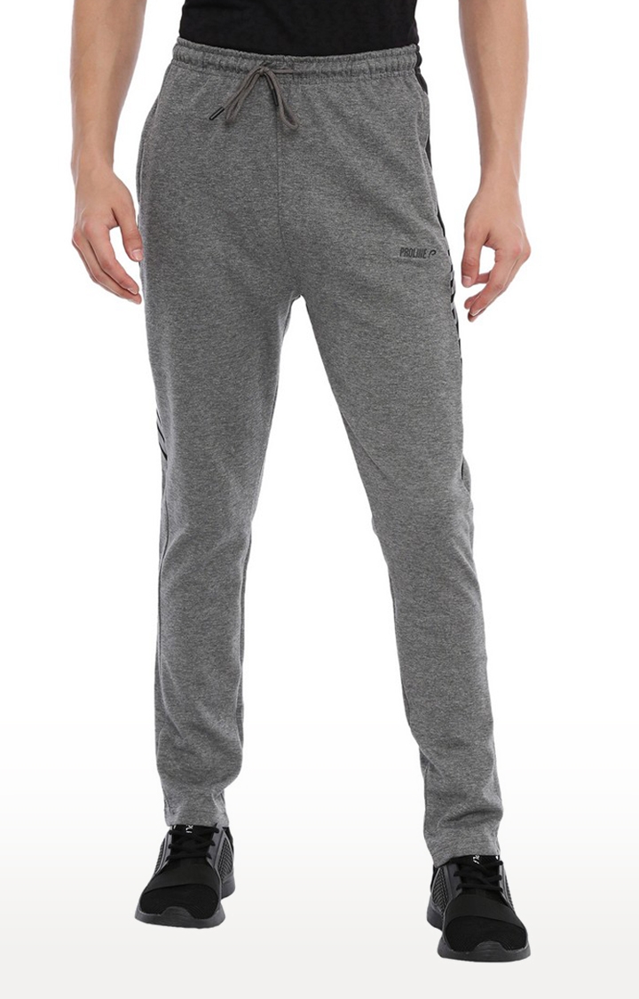 Proline | Men's Grey Cotton Blend Solid Trackpant