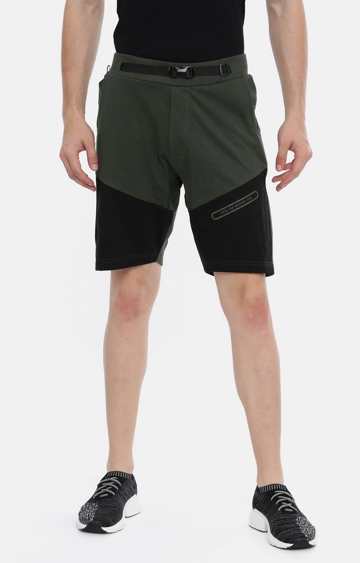 Proline | Men's Green Cotton Solid Activewear Shorts