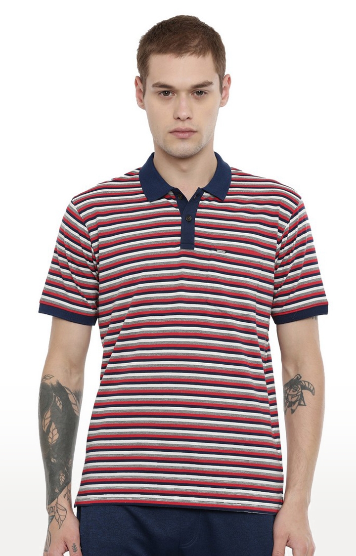 Proline | Men's Red Cotton Blend Striped Polo T-Shirt