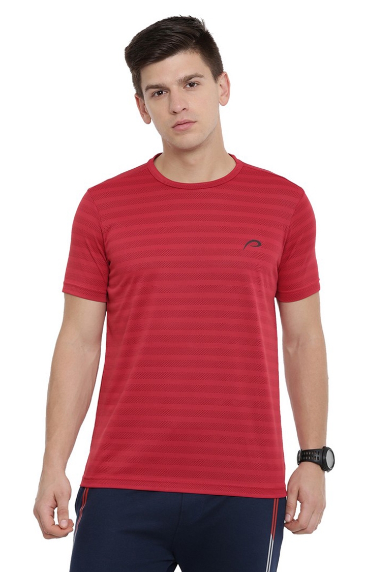 Men's Red Polyester Solid Activewear T-Shirt