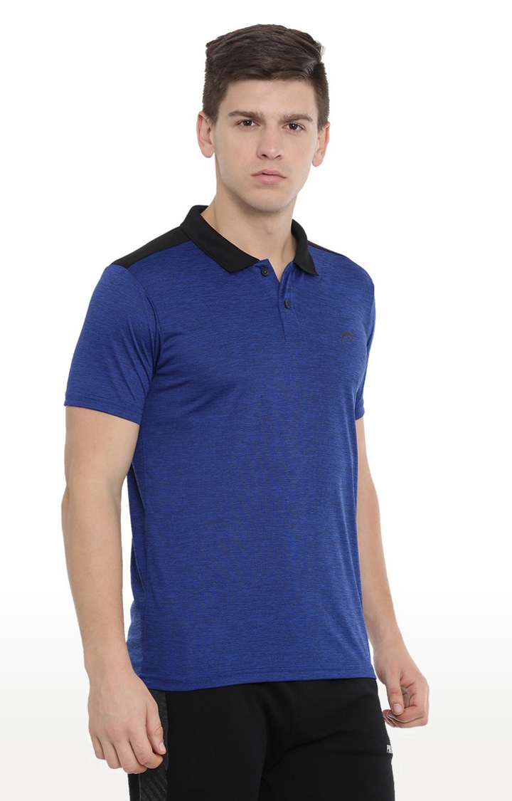 Men's Blue Polyester Solid Polo T-Shirt