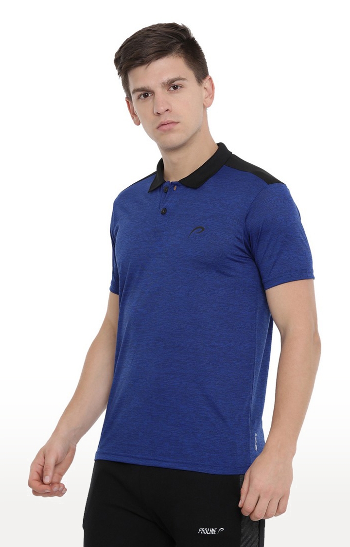 Proline | Men's Blue Polyester Solid Polo T-Shirt