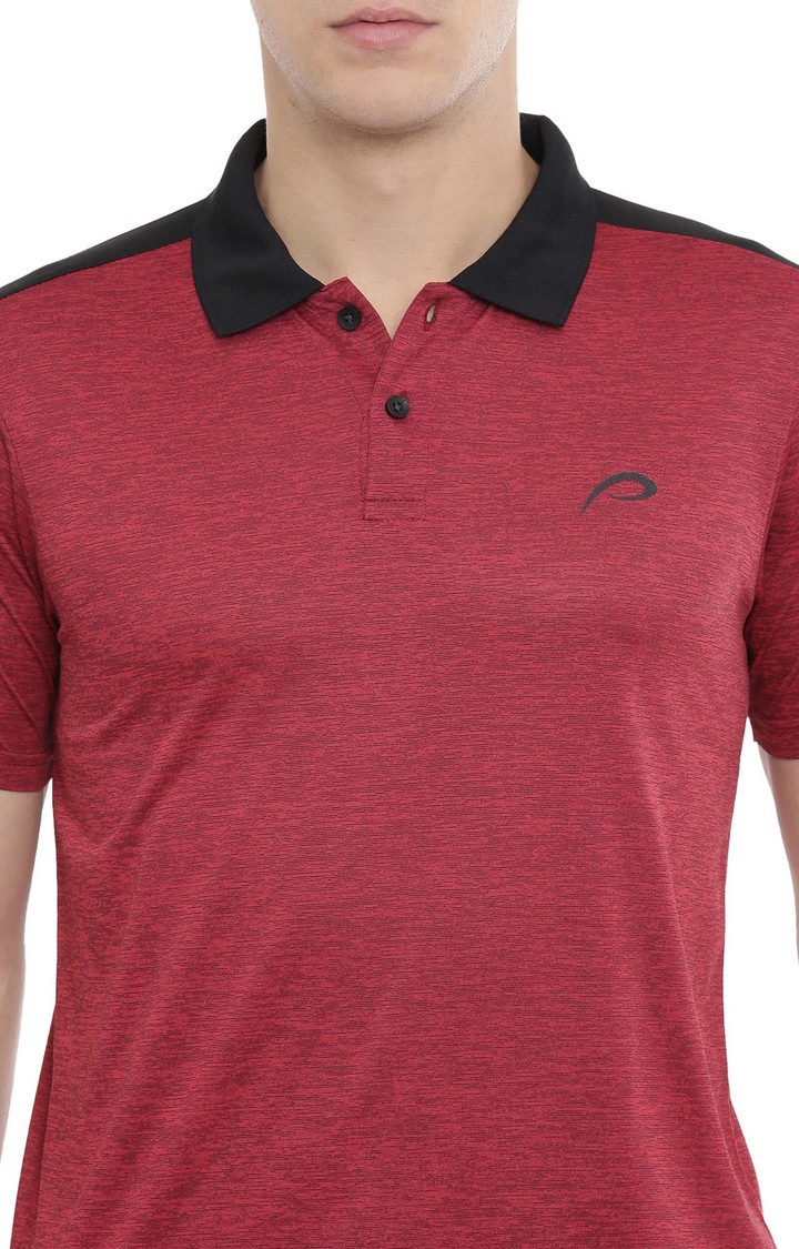 Men's Red Polyester Solid Polo T-Shirt