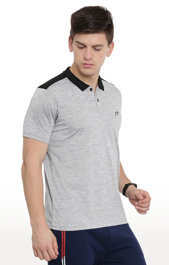 Men's Grey Polyester Textured Polo T-Shirt