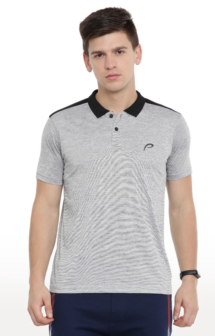 Men's Grey Polyester Textured Polo T-Shirt