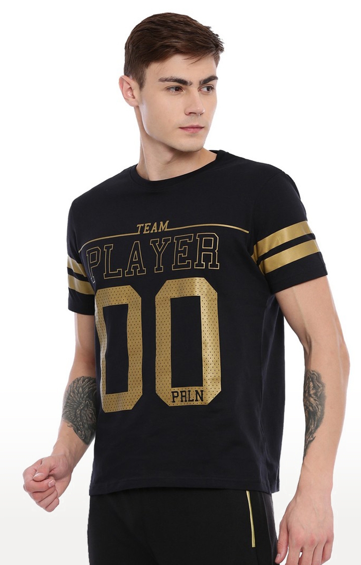 Men's Black Cotton Typographic Activewear T-Shirt