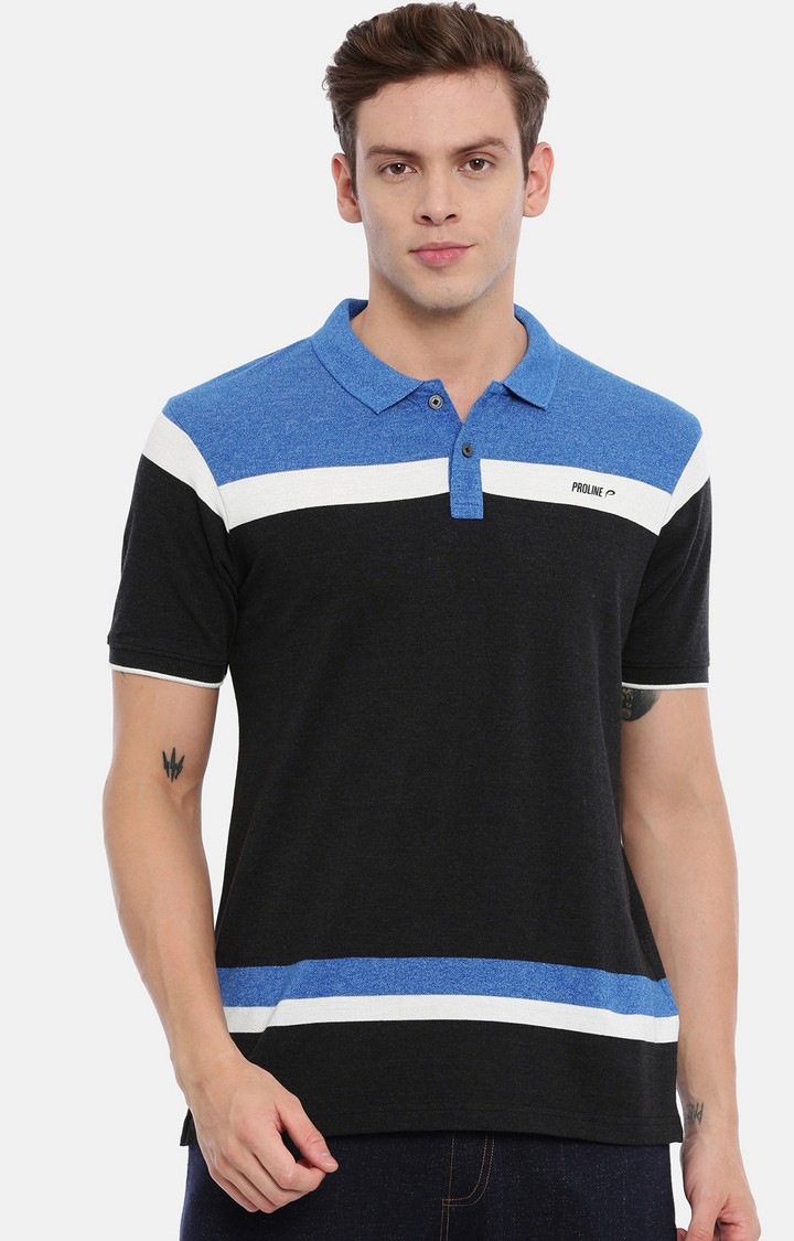 Men's Multicolour Cotton Colourblocked Polo T-Shirt