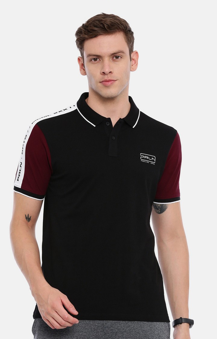 Men's Black Cotton Solid Polo T-Shirt