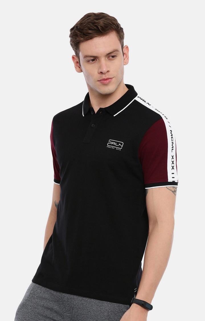 Men's Black Cotton Solid Polo T-Shirt