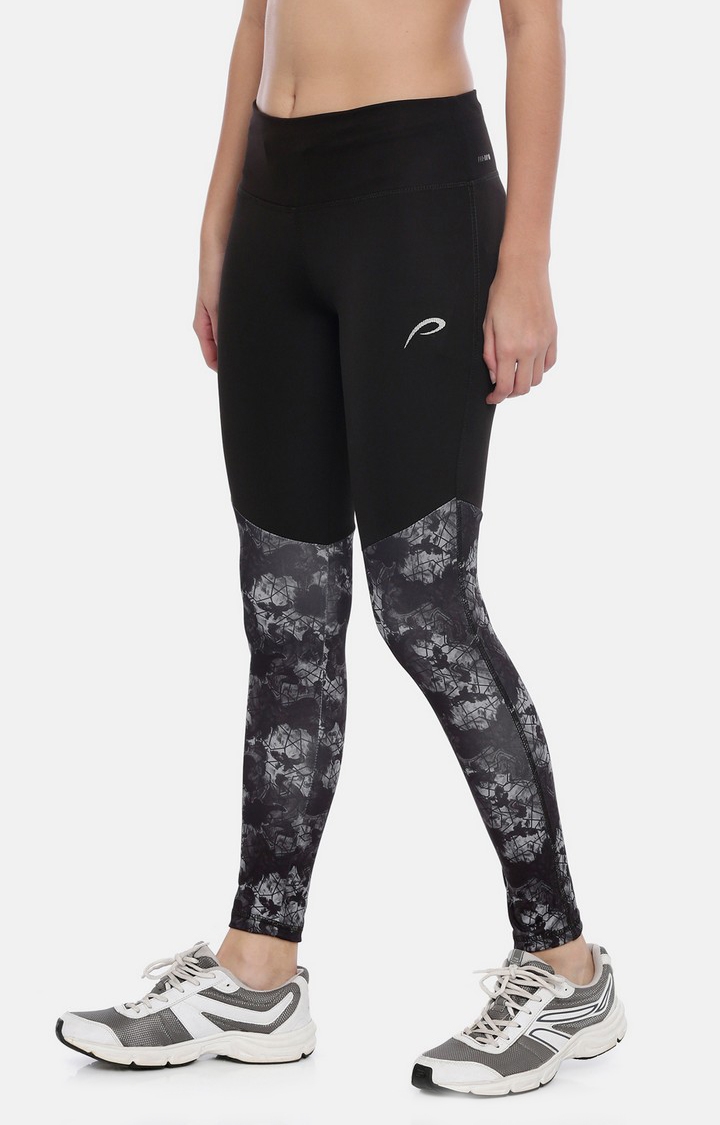 Women's Black Spandex Printed Activewear Legging