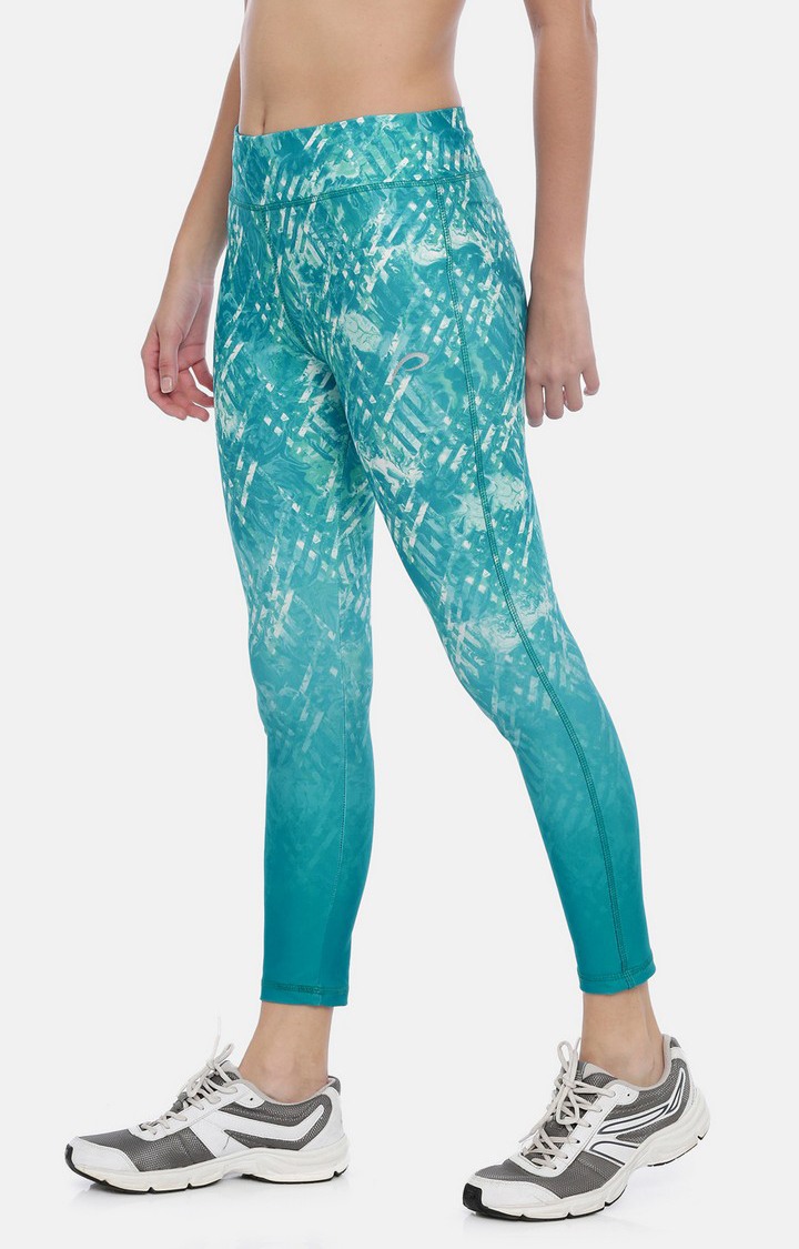 Women's Blue Spandex Printed Activewear Legging