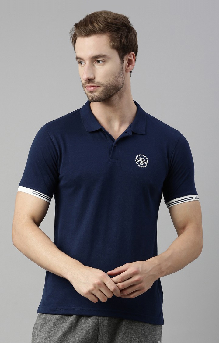 Proline | Men's Blue Cotton Solid Polo T-Shirt