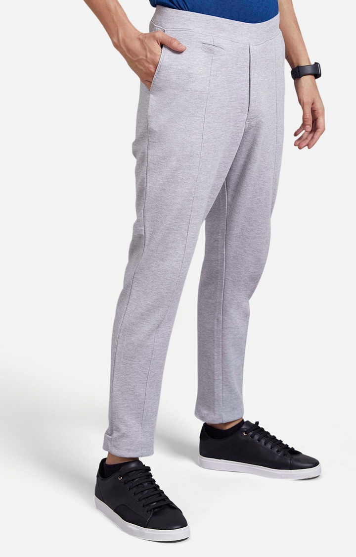 Men's Grey Cotton Solid Casual Pant