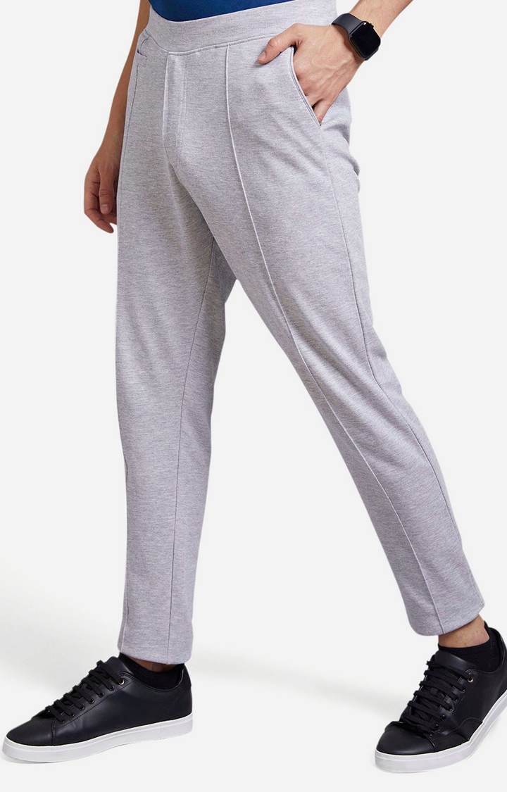 Men's Grey Cotton Solid Casual Pant