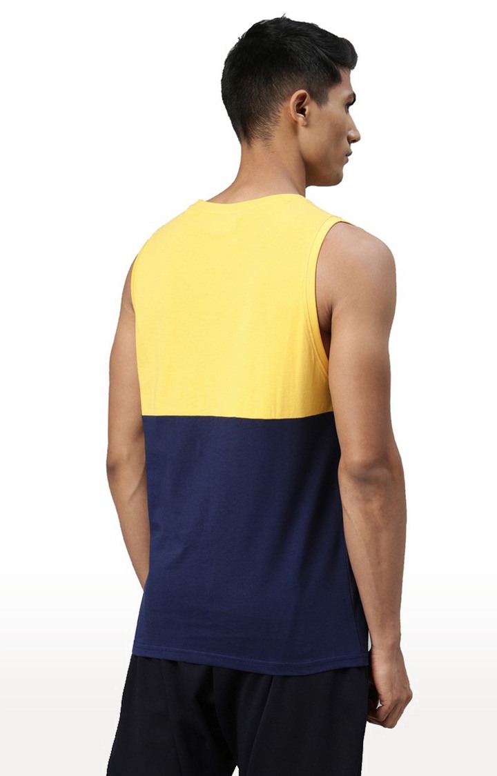 Men's Blue Cotton Regular Activewear Tank Tops