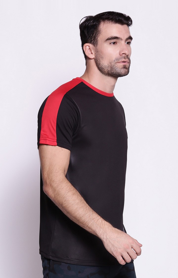 Men's Black Cotton Blend Solid Activewear T-Shirt