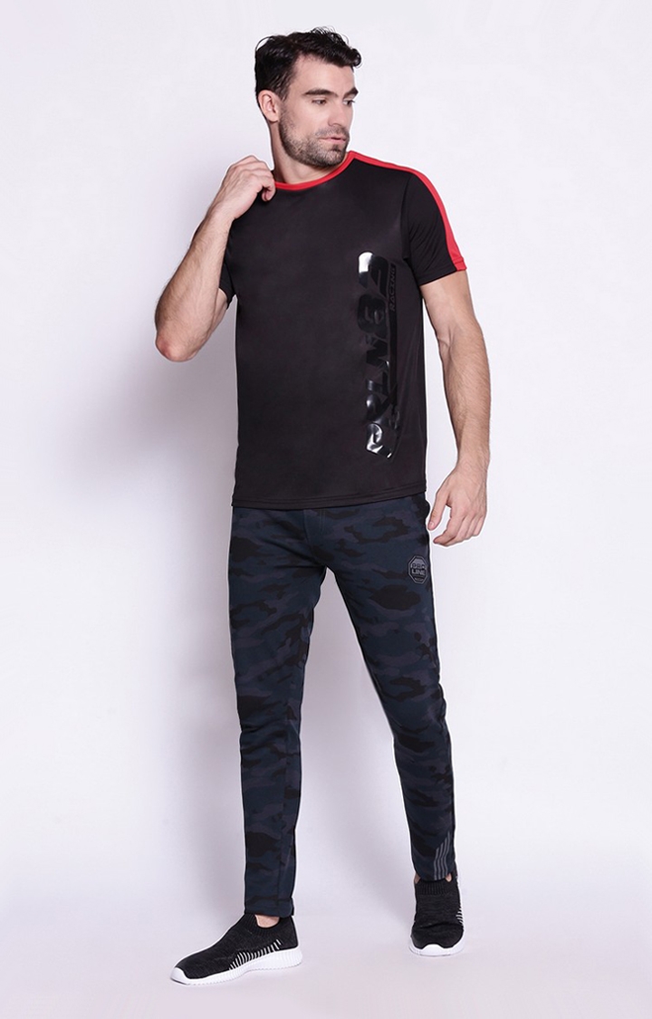 Men's Black Cotton Blend Solid Activewear T-Shirt