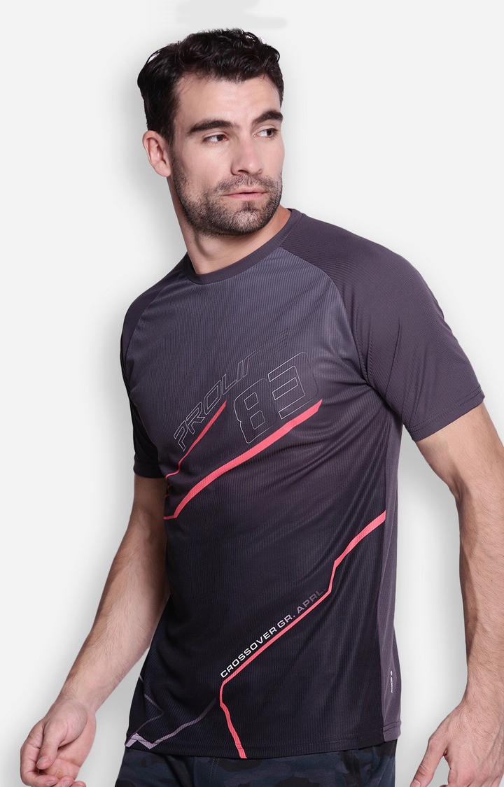 Proline | Men's Grey Cotton Blend Printed Activewear T-Shirt 1