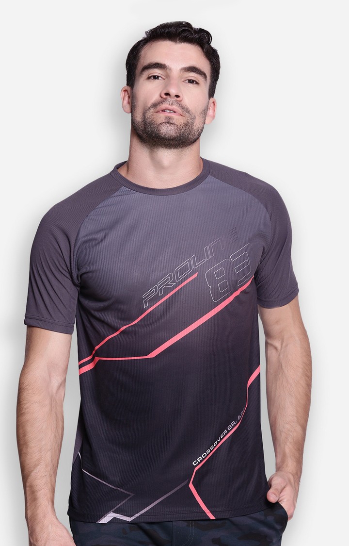 Proline | Men's Grey Cotton Blend Printed Activewear T-Shirt 0