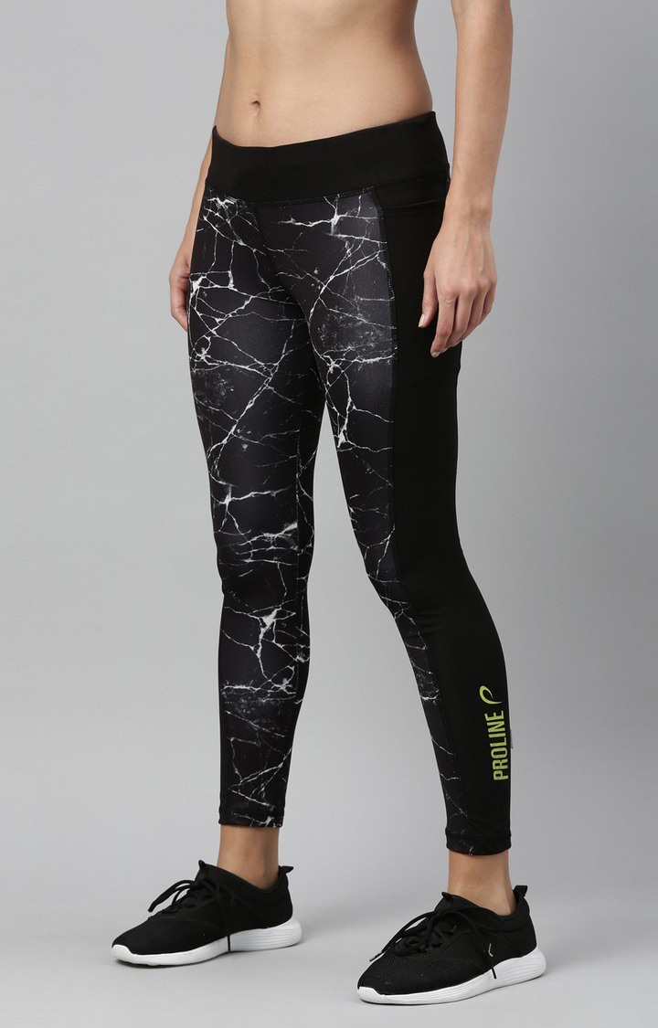 Women's Black Spandex Printed Activewear Legging