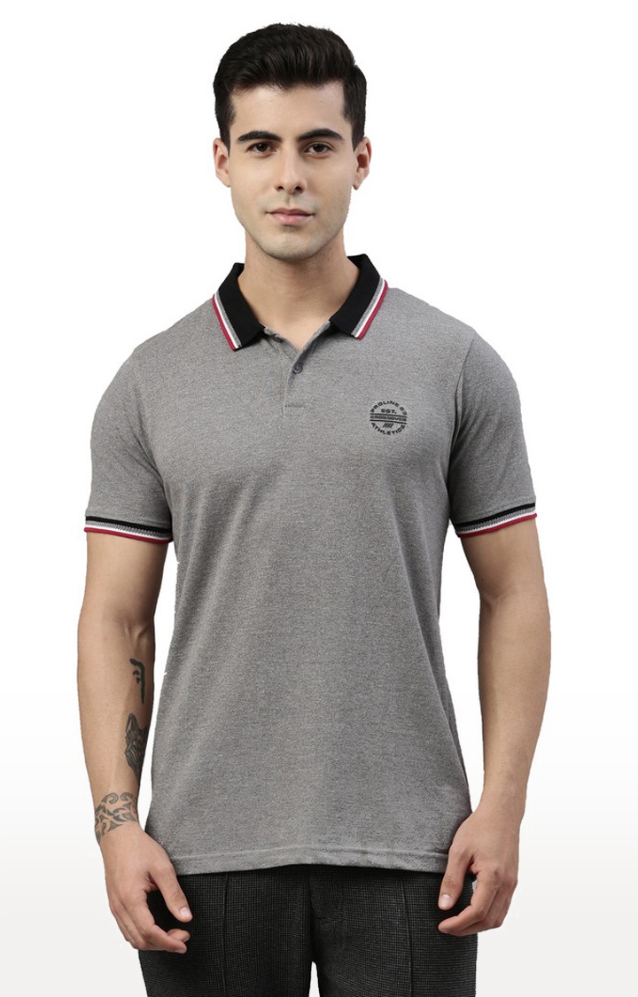 Men's Grey Cotton Blend Melange Polo T-Shirt