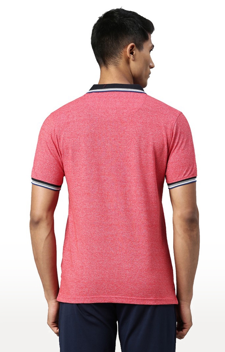 Men's Red Cotton Blend Melange Polo T-Shirt