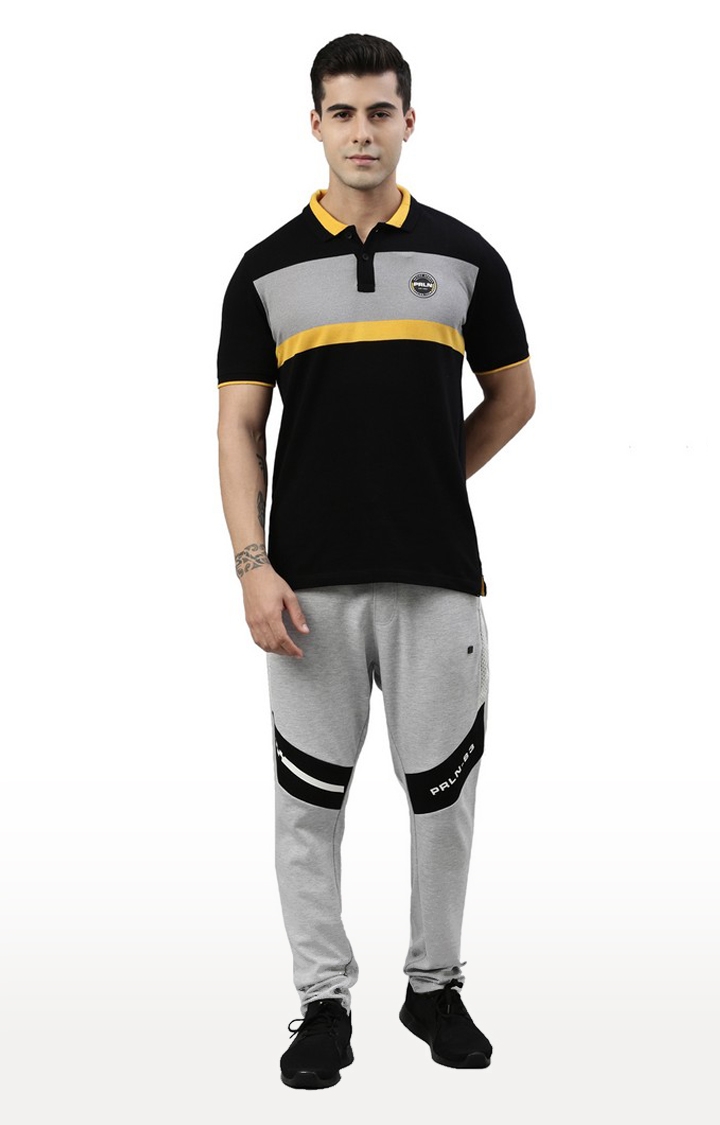 Proline | Men's Black Cotton Blend Colourblocked Polo T-Shirt 1
