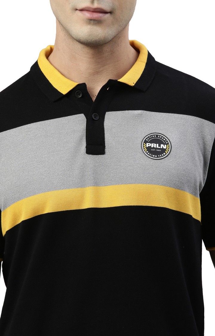 Proline | Men's Black Cotton Blend Colourblocked Polo T-Shirt 5