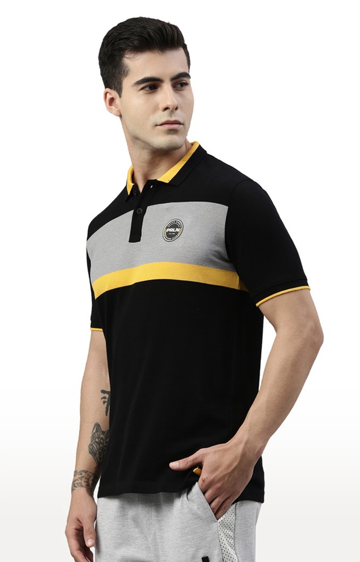 Proline | Men's Black Cotton Blend Colourblocked Polo T-Shirt 2
