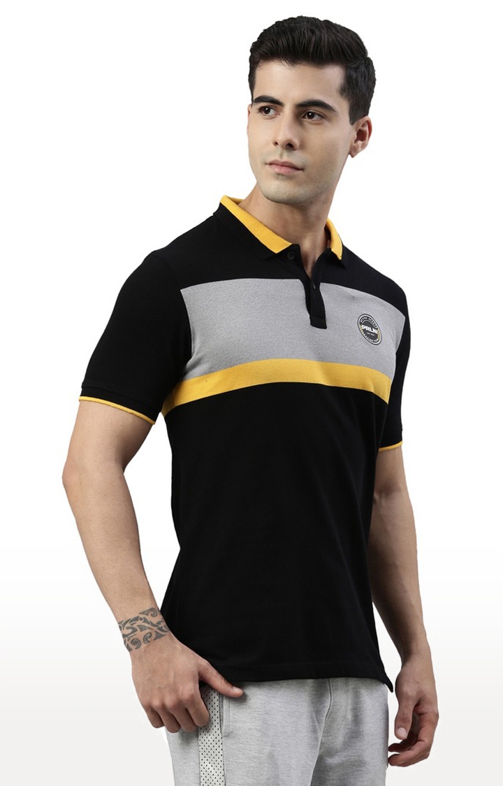 Proline | Men's Black Cotton Blend Colourblocked Polo T-Shirt 3