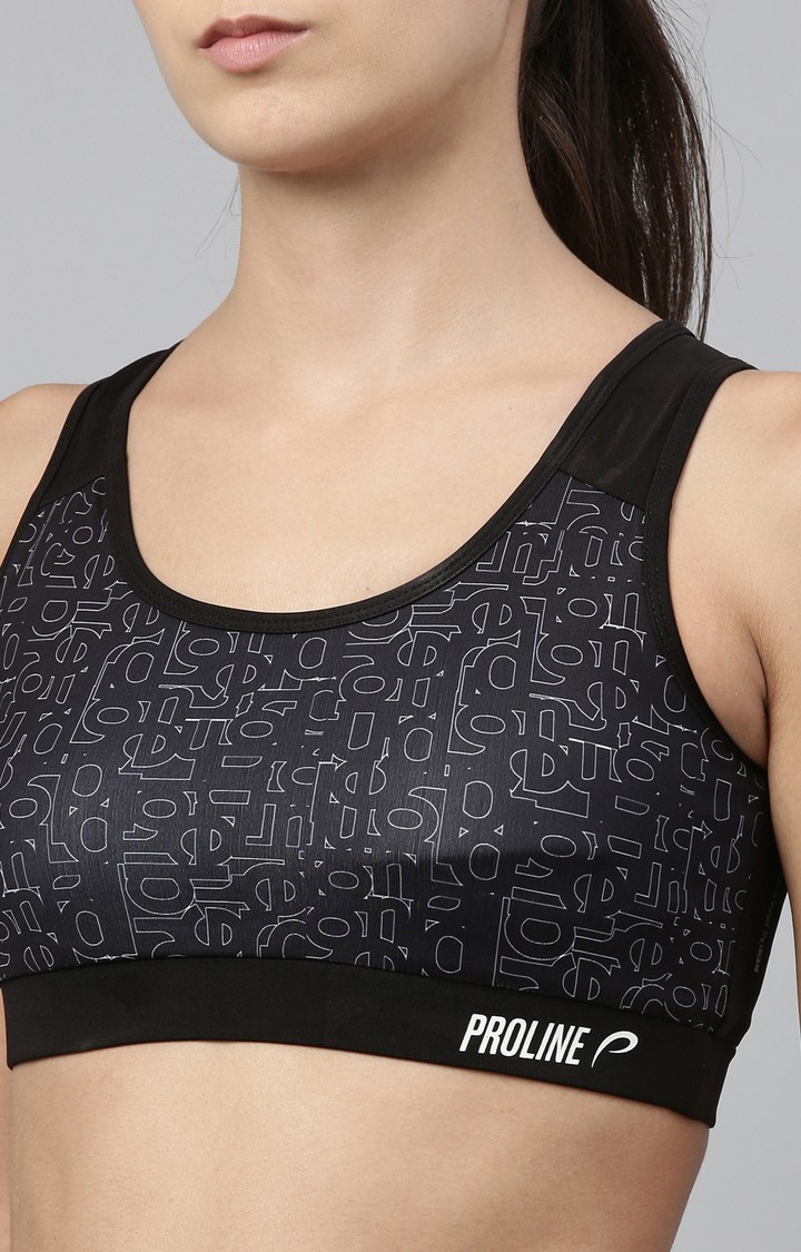 Women's Black Polyester Printed Activewear Blouse