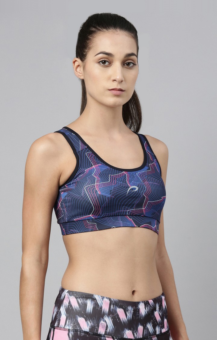 Women's Blue Polyester Printed Activewear Blouse