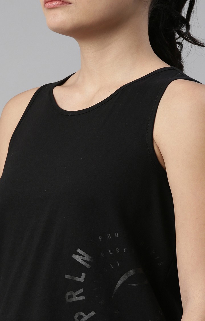 Women's Black Cotton Blend Solid Activewear Tank Tops
