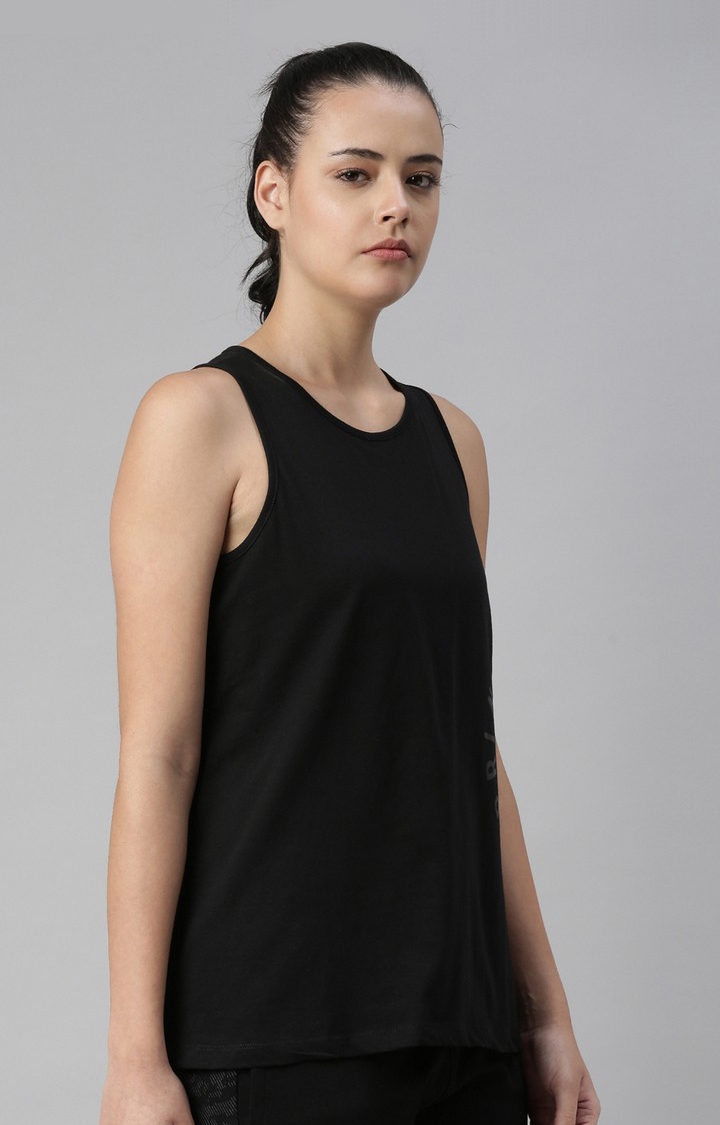 Women's Black Cotton Blend Solid Activewear Tank Tops