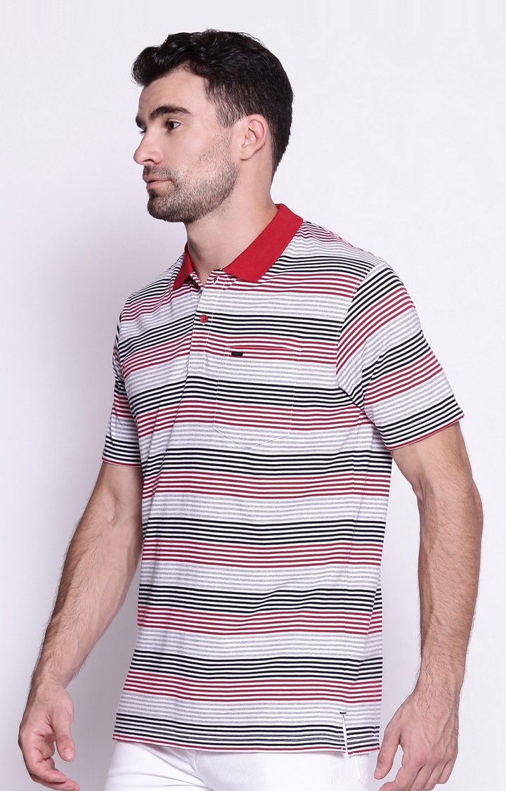 Men's Multicolour Cotton Blend Striped Polo T-Shirt