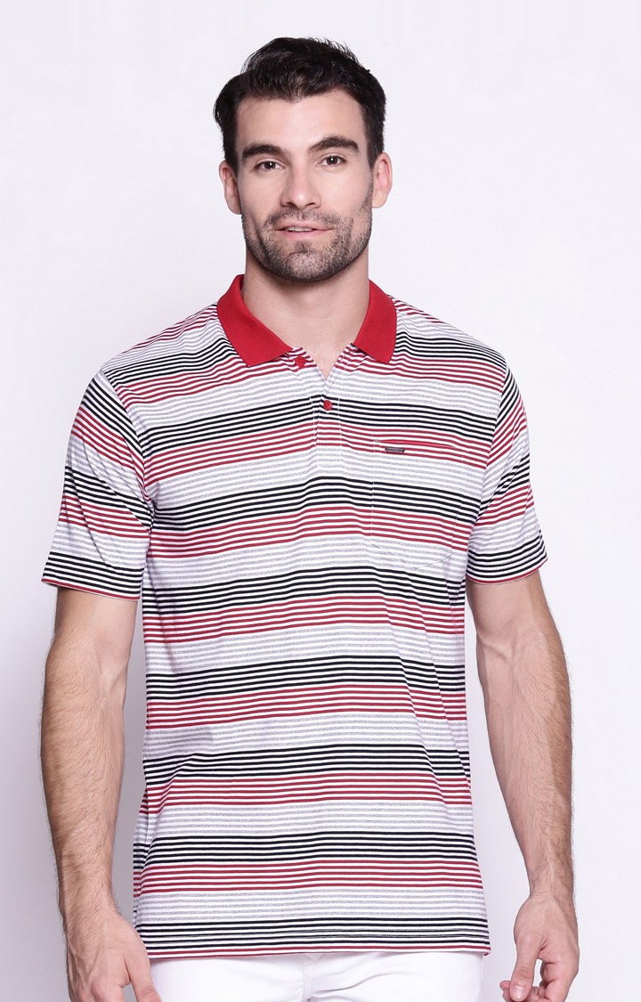 Proline | Men's Multicolour Cotton Blend Striped Polo T-Shirt