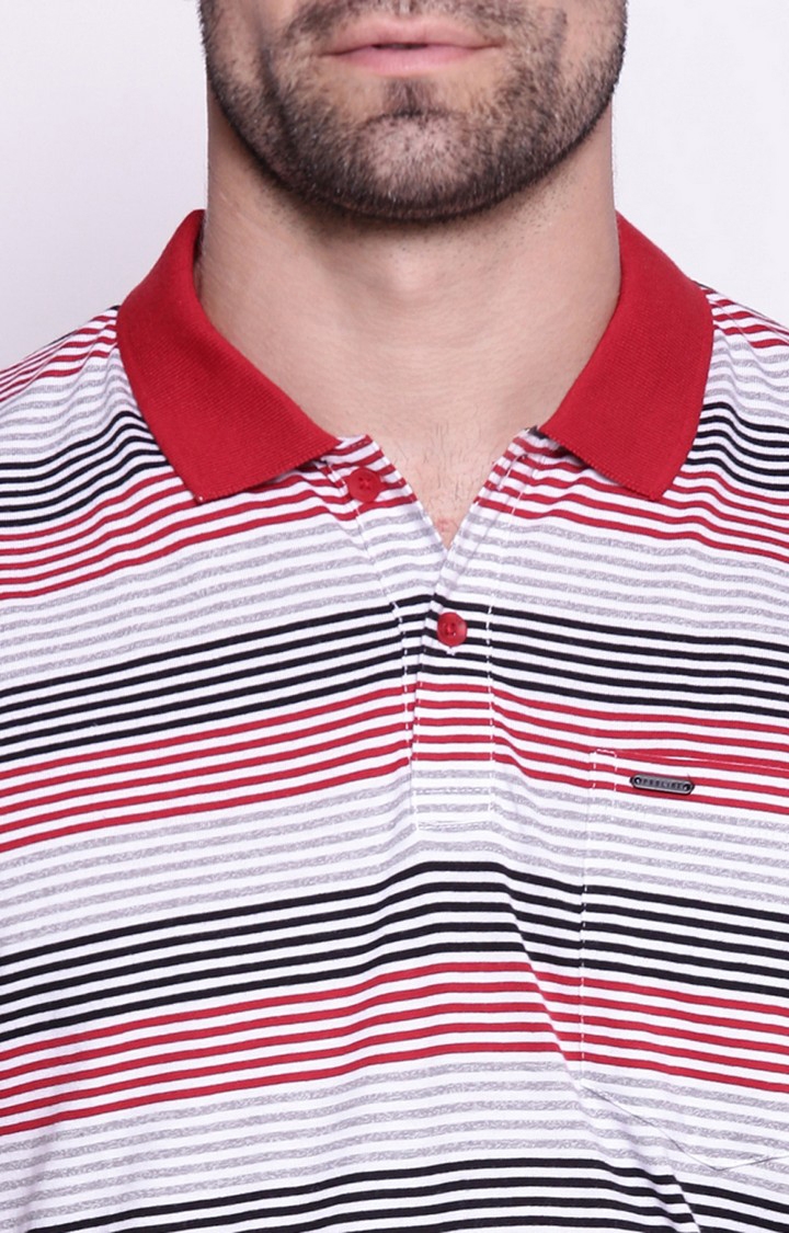 Men's Multicolour Cotton Blend Striped Polo T-Shirt