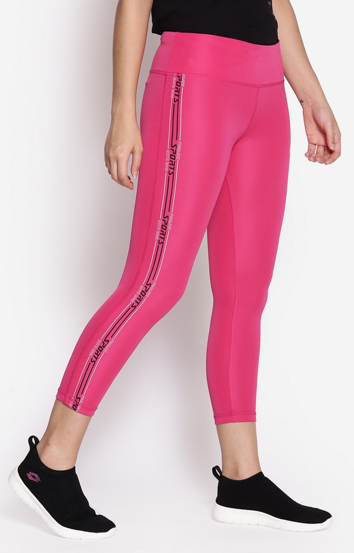 Women's Pink Spandex Solid Activewear Legging