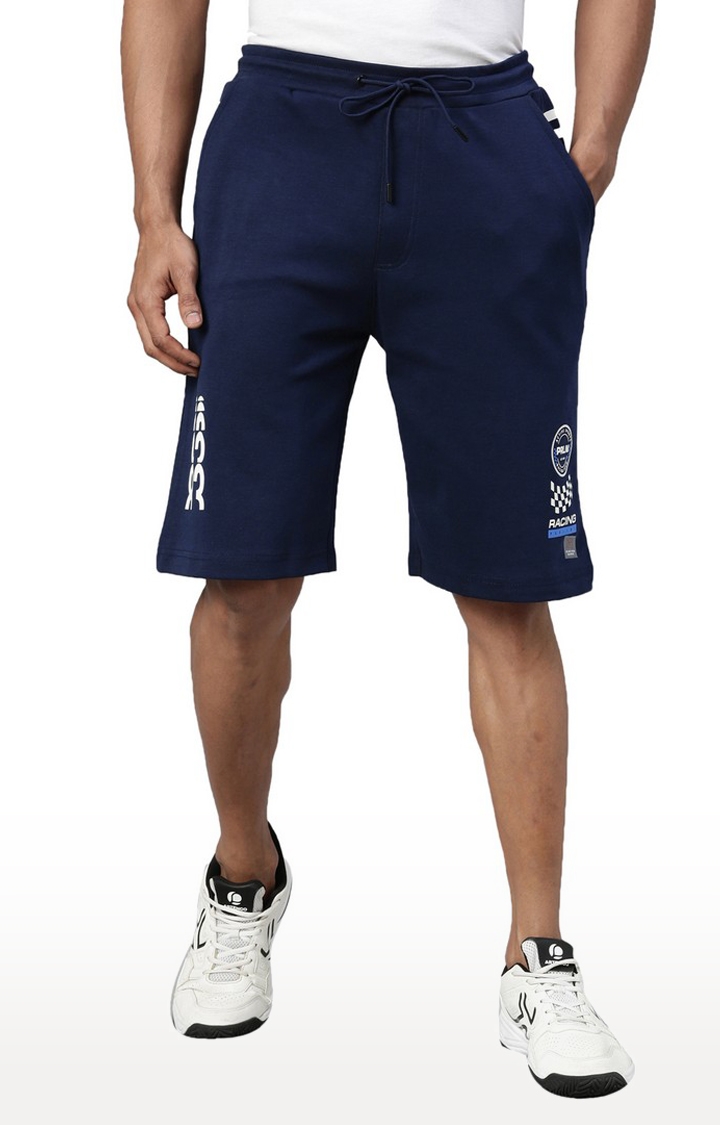 Men's Blue Cotton Blend Printed Activewear Shorts