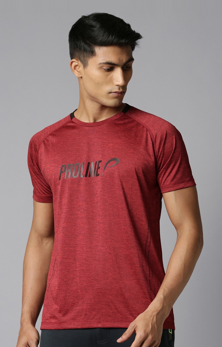 Proline | Men's Red Cotton Blend Typographic Activewear T-Shirt