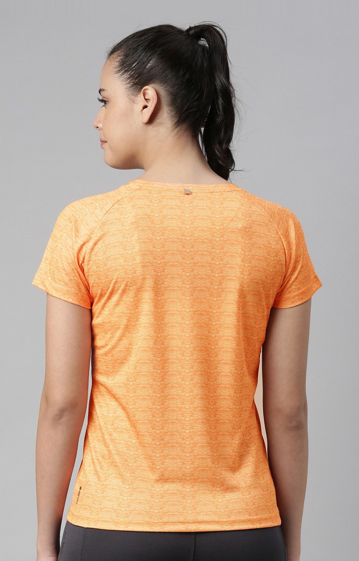 Women's Orange Polyester Typographic Activewear T-Shirt