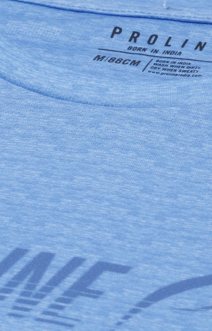 Women's Blue Polyester Typographic Activewear T-Shirt