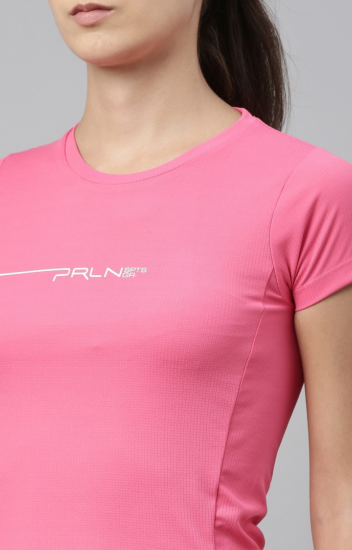Proline | Women's Pink Polyester Typographic Activewear T-Shirt 5