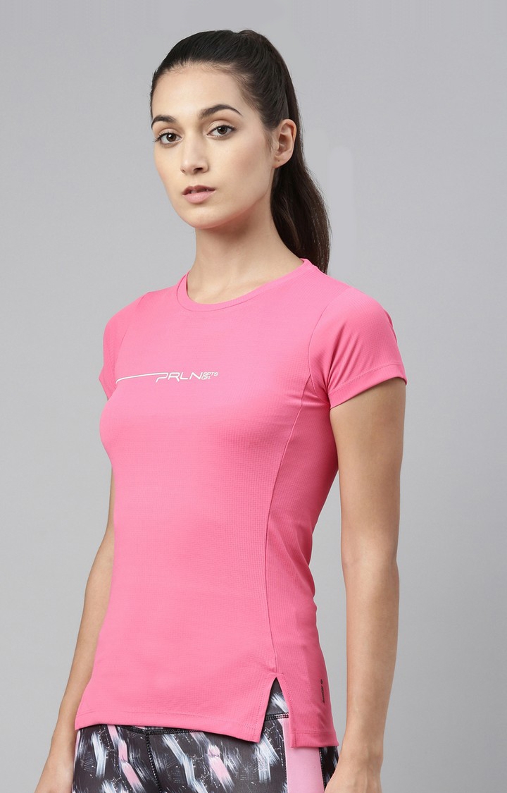Proline | Women's Pink Polyester Typographic Activewear T-Shirt 2