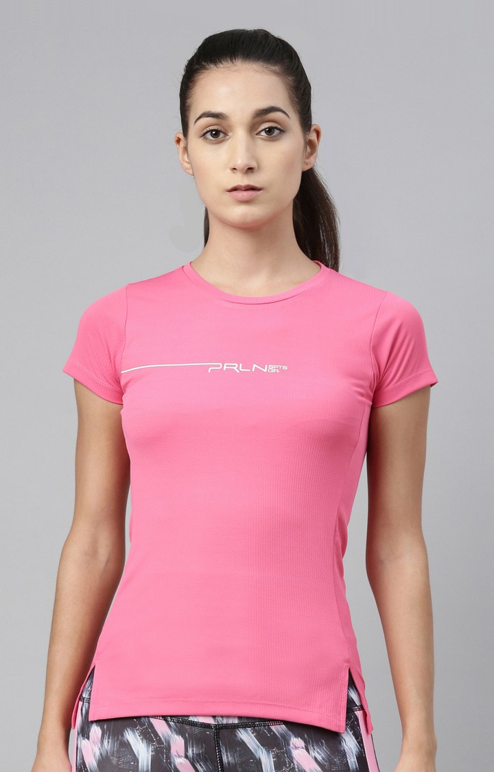 Proline | Women's Pink Polyester Typographic Activewear T-Shirt 0